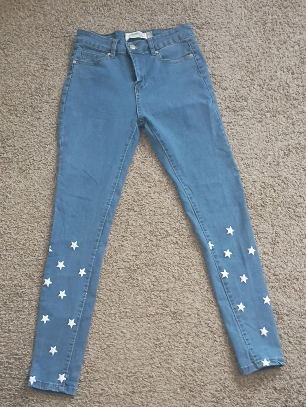 Skinny Blue Jeans with White Star Detail